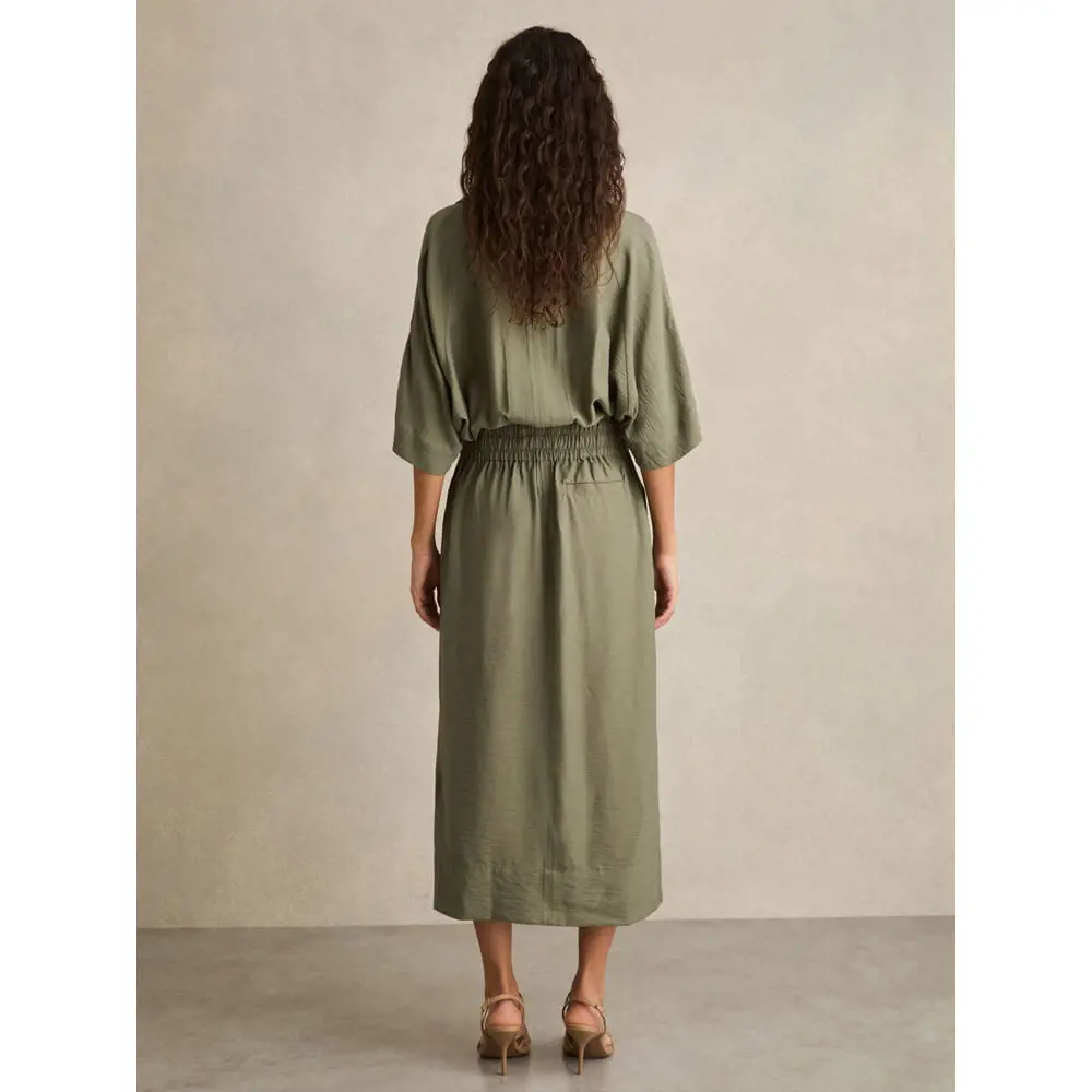 REISS CECILIA Shirred Waist Midi Shirt Dress